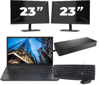 Lenovo E15 - Intel Core i3-10e Generatie - 15 inch - 16GB RAM - 256GB SSD - Windows 11 Home + 2x 23 inch Monitor