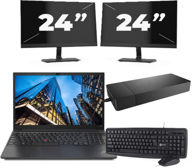 Lenovo E15 - Intel Core i3-10e Generatie - 15 inch - 16GB RAM - 256GB SSD - Windows 11 Home + 2x 24 inch Monitor