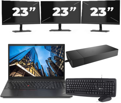 Lenovo E15 - Intel Core i3-10e Generatie - 15 inch - 16GB RAM - 256GB SSD - Windows 11 Home + 3x 23 inch Monitor