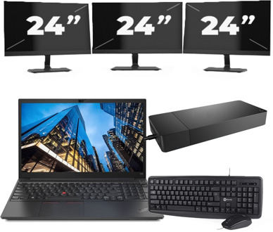 Lenovo E15 - Intel Core i3-10e Generatie - 15 inch - 16GB RAM - 256GB SSD - Windows 11 Home + 3x 24 inch Monitor