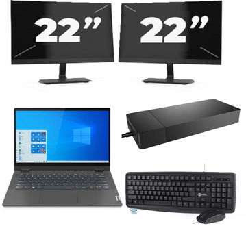 Lenovo IdeaPad Flex 5 14ITL05 - Intel Core i3-11e Generatie - 14 inch - 16GB RAM - 256GB SSD - Windows 11 Home + 2x 22 inch Monitor