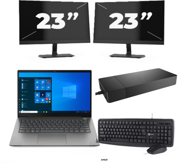 Lenovo ThinkBook 14 G3 ACL - AMD Ryzen 7 5700U - 14 inch - 16GB RAM - 256GB SSD - Windows 11 Home + 2x 23 inch Monitor