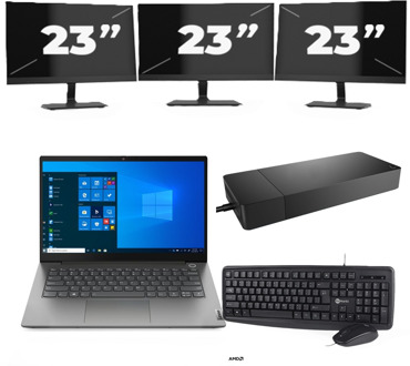 Lenovo ThinkBook 14 G3 ACL - AMD Ryzen 7 5700U - 14 inch - 16GB RAM - 256GB SSD - Windows 11 Home + 3x 23 inch Monitor