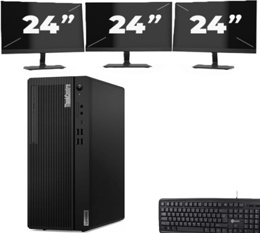 Lenovo THINKCENTRE M70T Tower - Intel Core i5-10e Generatie - 8GB RAM - 256GB SSD - Windows 11 + 3x 24 inch Monitor