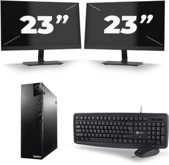 Lenovo ThinkCentre M93p USFF - Intel Core i5-4e Generatie - 8GB RAM - 256GB SSD - Windows 10 + 2x 23 inch Monitor