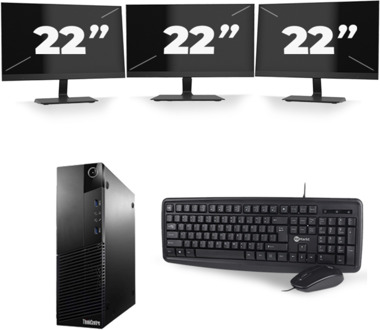 Lenovo ThinkCentre M93p USFF - Intel Core i5-4e Generatie - 8GB RAM - 256GB SSD - Windows 10 + 3x 22 inch Monitor