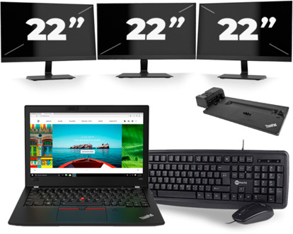 Lenovo Thinkpad A285 - AMD Ryzen 5 2500U - 12 inch - 8GB RAM - 256GB SSD - Windows 10 + 3x 22 inch Monitor