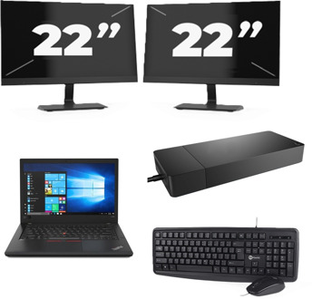 Lenovo ThinkPad A485 - AMD Ryzen 5 2500U - 14 inch - 8GB RAM - 256GB SSD - Windows 10 + 2x 22 inch Monitor