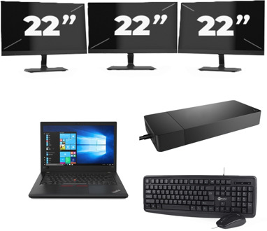 Lenovo ThinkPad A485 - AMD Ryzen 5 2500U - 14 inch - 8GB RAM - 256GB SSD - Windows 10 + 3x 22 inch Monitor - small