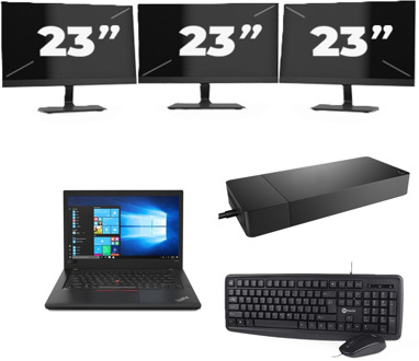 Lenovo ThinkPad A485 - AMD Ryzen 5 2500U - 14 inch - 8GB RAM - 256GB SSD - Windows 10 + 3x 23 inch Monitor