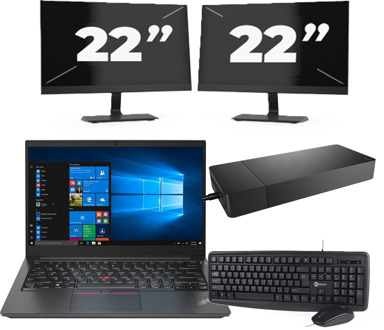 Lenovo ThinkPad E14 Gen 2 - Intel Core i3-11e Generatie - 14 inch - 8GB RAM - 256GB SSD - Windows 11 Home + 2x 22 inch Monitor Zwart - small