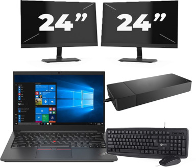Lenovo ThinkPad E14 Gen 2 - Intel Core i3-11e Generatie - 14 inch - 8GB RAM - 256GB SSD - Windows 11 Home + 2x 24 inch Monitor Zwart - small