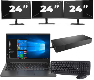 Lenovo ThinkPad E14 Gen 2 - Intel Core i3-11e Generatie - 14 inch - 8GB RAM - 256GB SSD - Windows 11 Home + 3x 24 inch Monitor Zwart - small