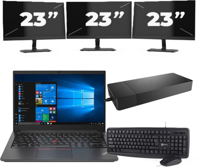 Lenovo ThinkPad E14 Gen 2 - Intel Core i5-11e Generatie - 14 inch - 8GB RAM - 256GB SSD - Windows 11 Home + 3x 23 inch Monitor Preto - small