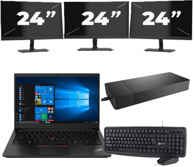 Lenovo ThinkPad E14 Gen 3 - AMD Ryzen 3 5300U - 14 inch - 16GB RAM - 256GB SSD - Windows 11 Home + 3x 24 inch Monitor