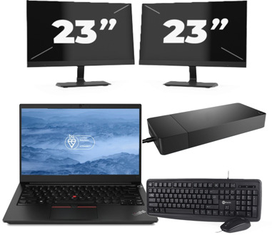 Lenovo ThinkPad E14 - Intel Core i3-10e Generatie - 14 inch - 16GB RAM - 256GB SSD - Windows 11 + 2x 23 inch Monitor