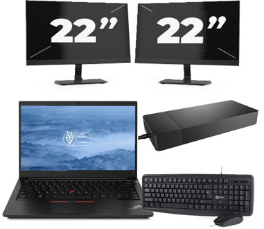 Lenovo ThinkPad E14 - Intel Core i3-10e Generatie - 14 inch - 8GB RAM - 256GB SSD - Windows 11 + 2x 22 inch Monitor - small
