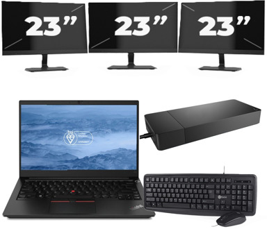 Lenovo ThinkPad E14 - Intel Core i3-10e Generatie - 14 inch - 8GB RAM - 256GB SSD - Windows 11 + 3x 23 inch Monitor