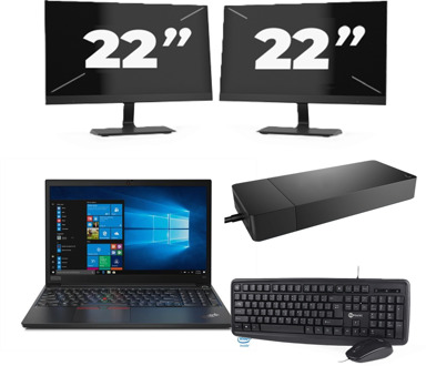 Lenovo ThinkPad E15 - Intel Core i3-10e Generatie - 15 inch - 8GB RAM - 256GB SSD - Windows 11 + 2x 22 inch Monitor - small