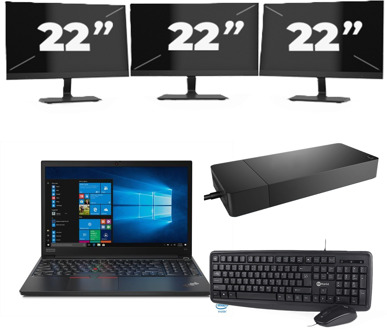 Lenovo ThinkPad E15 - Intel Core i3-10e Generatie - 15 inch - 8GB RAM - 256GB SSD - Windows 11 + 3x 22 inch Monitor - small