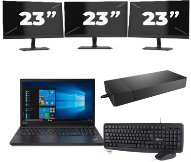 Lenovo ThinkPad E15 - Intel Core i3-10e Generatie - 15 inch - 8GB RAM - 256GB SSD - Windows 11 + 3x 23 inch Monitor - small