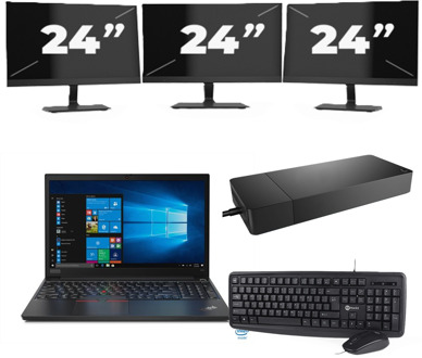 Lenovo ThinkPad E15 - Intel Core i3-10e Generatie - 15 inch - 8GB RAM - 256GB SSD - Windows 11 + 3x 24 inch Monitor - small