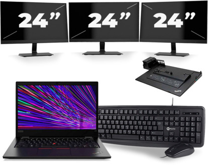 Lenovo ThinkPad L13 - Intel Core i3-10e Generatie - 13 inch - 4GB RAM - 256GB SSD - Windows 11 + 3x 24 inch Monitor