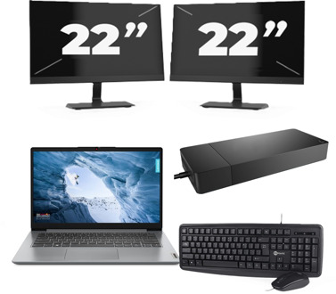 Lenovo ThinkPad L14 Gen 1 - Intel Core i5-10e Generatie - 14 inch - 8GB RAM - 256GB SSD - Windows 11 Home + 2x 22 inch Monitor Preto - small