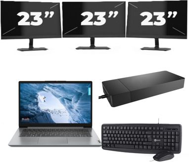 Lenovo ThinkPad L14 Gen 1 - Intel Core i5-10e Generatie - 14 inch - 8GB RAM - 256GB SSD - Windows 11 Home + 3x 23 inch Monitor