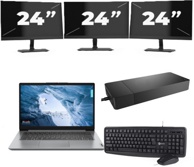 Lenovo ThinkPad L14 Gen 1 - Intel Core i5-10e Generatie - 14 inch - 8GB RAM - 256GB SSD - Windows 11 Home + 3x 24 inch Monitor Preto - small