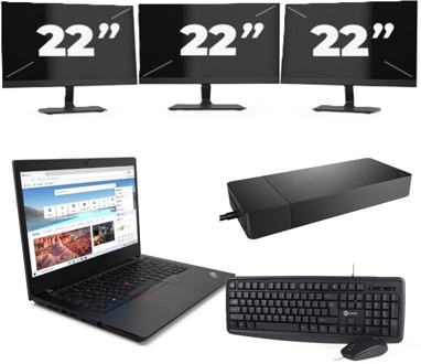 Lenovo ThinkPad L14 Gen 2 - Intel Core i5-11e Generatie - 14 inch - 16GB RAM - 256GB SSD - Windows 11 Home + 3x 22 inch Monitor