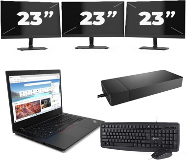 Lenovo ThinkPad L14 Gen 2 - Intel Core i5-11e Generatie - 14 inch - 16GB RAM - 256GB SSD - Windows 11 Home + 3x 23 inch Monitor