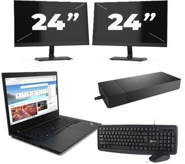 Lenovo ThinkPad L14 Gen 2 - Intel Core i5-11e Generatie - 14 inch - 8GB RAM - 256GB SSD - Windows 11 Home + 2x 24 inch Monitor
