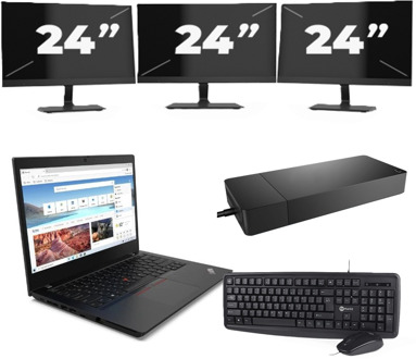 Lenovo ThinkPad L14 Gen 2 - Intel Core i5-11e Generatie - 14 inch - 8GB RAM - 256GB SSD - Windows 11 Home + 3x 24 inch Monitor