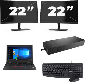 Lenovo ThinkPad L390 - Intel Core i3-8e Generatie - 13 inch - 8GB RAM - 256GB SSD - Windows 11 + 2x 22 inch Monitor