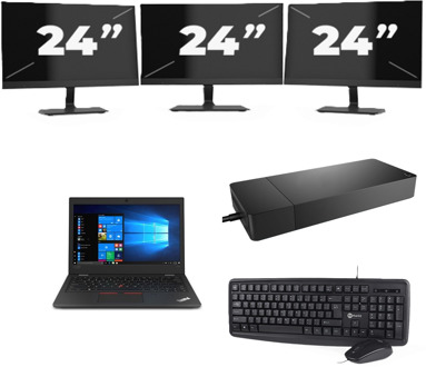 Lenovo ThinkPad L390 - Intel Core i3-8e Generatie - 13 inch - 8GB RAM - 256GB SSD - Windows 11 + 3x 24 inch Monitor