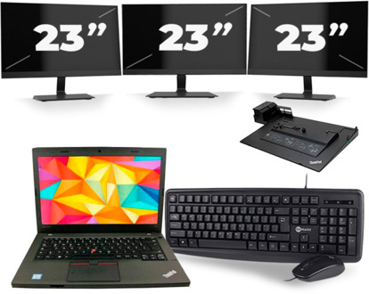 Lenovo ThinkPad L470 - Intel Core i3-7e Generatie - 14 inch - 8GB RAM - 256GB SSD - Windows 11 + 3x 23 inch Monitor