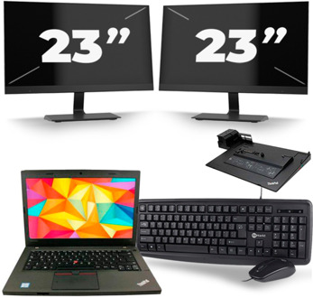 Lenovo ThinkPad L470 - Intel Core i5-7e Generatie - 14 inch - 8GB RAM - 256GB SSD - Windows 11 + 2x 23 inch Monitor