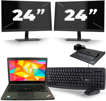 Lenovo ThinkPad L470 - Intel Core i5-7e Generatie - 14 inch - 8GB RAM - 256GB SSD - Windows 11 + 2x 24 inch Monitor