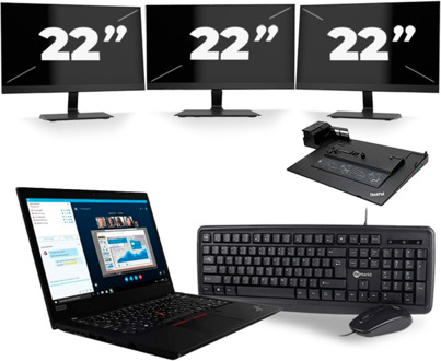 Lenovo ThinkPad L490 - Intel Core i5-8e Generatie - 14 inch - 16GB RAM - 256GB SSD - Windows 11 + 3x 22 inch Monitor