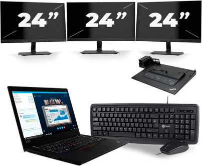 Lenovo ThinkPad L490 - Intel Core i5-8e Generatie - 14 inch - 16GB RAM - 256GB SSD - Windows 11 + 3x 24 inch Monitor