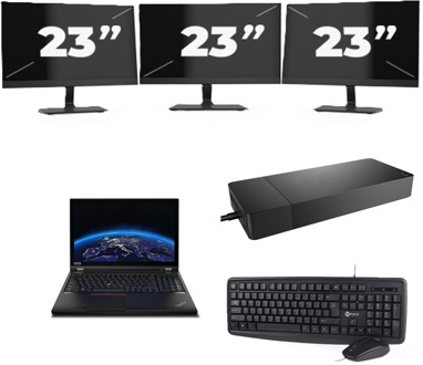 Lenovo ThinkPad P53 - Intel Core i7-9e Generatie - 15 inch - 8GB RAM - 256GB SSD - Windows 11 Home + 3x 23 inch Monitor