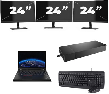 Lenovo ThinkPad P53 - Intel Core i7-9e Generatie - 15 inch - 8GB RAM - 256GB SSD - Windows 11 Home + 3x 24 inch Monitor