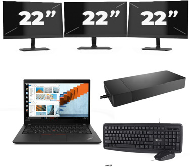Lenovo ThinkPad T14 Gen 2 - Intel Core i5-11e Generatie - 14 inch - 16GB RAM - 256GB SSD - Windows 11 Home + 3x 22 inch Monitor