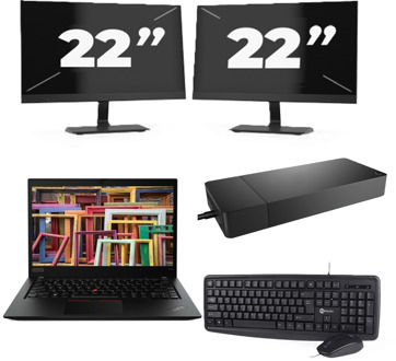 Lenovo ThinkPad T14s Gen 1 - Intel Core i7-10e Generatie - 14 inch - 16GB RAM - 256GB SSD - Windows 11 Home + 2x 22 inch Monitor