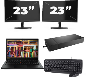 Lenovo ThinkPad T14s Gen 1 - Intel Core i7-10e Generatie - 14 inch - 16GB RAM - 256GB SSD - Windows 11 Home + 2x 23 inch Monitor