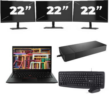 Lenovo ThinkPad T14s Gen 1 - Intel Core i7-10e Generatie - 14 inch - 16GB RAM - 256GB SSD - Windows 11 Home + 3x 22 inch Monitor