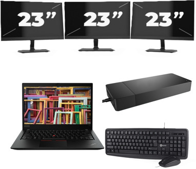 Lenovo ThinkPad T14s Gen 1 - Intel Core i7-10e Generatie - 14 inch - 16GB RAM - 256GB SSD - Windows 11 Home + 3x 23 inch Monitor