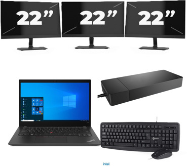 Lenovo ThinkPad T14s - Intel Core i7-10e Generatie - 14 inch - 16GB RAM - 256GB SSD - Windows 11 Home + 3x 22 inch Monitor