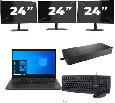 Lenovo ThinkPad T14s - Intel Core i7-10e Generatie - 14 inch - 16GB RAM - 256GB SSD - Windows 11 Home + 3x 24 inch Monitor